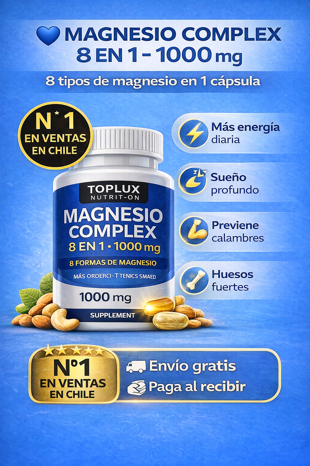 🔥2x1 Magnesio Complex 8 en 1 ORIGINAL 1000 mg ⭐ 120 Cápsulas en total