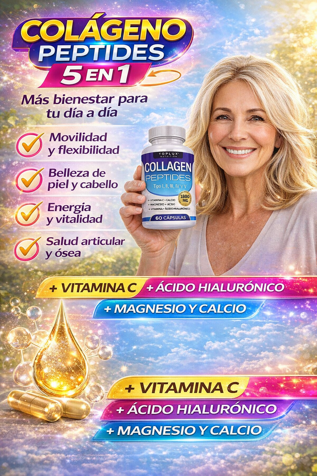 Colágeno Peptides 5 en 1 – Más movimiento, más bienestar.✅