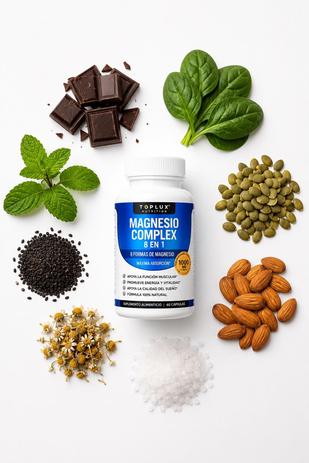 🔥Magnesio Complex 8 en 1 ORIGINAL 1000 mg ⭐ 120 Cápsulas en total.