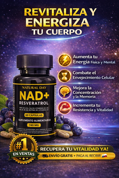 NAD + RESVERATROL 60 cap ⚡ Energía Celular, Antioxidante y Apoyo al Envejecimiento Saludable.