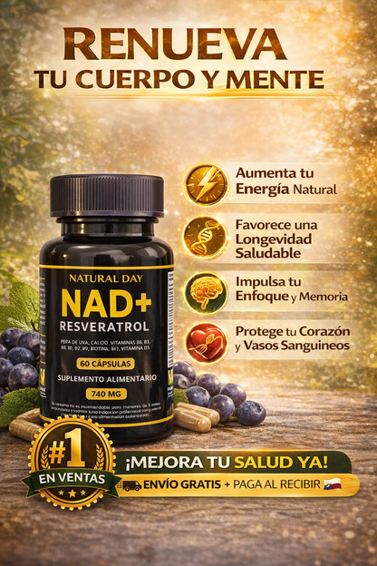 NAD + RESVERATROL 60 cap ⚡ Energía Celular, Antioxidante y Apoyo al Envejecimiento Saludable.