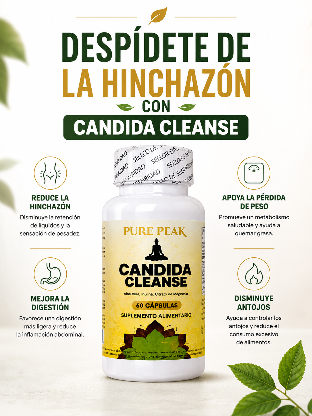 🔥 Candida Cleanse Original– Reduce la Hinchazón y Pierde Peso Naturalmente–  Lleva 2X1!