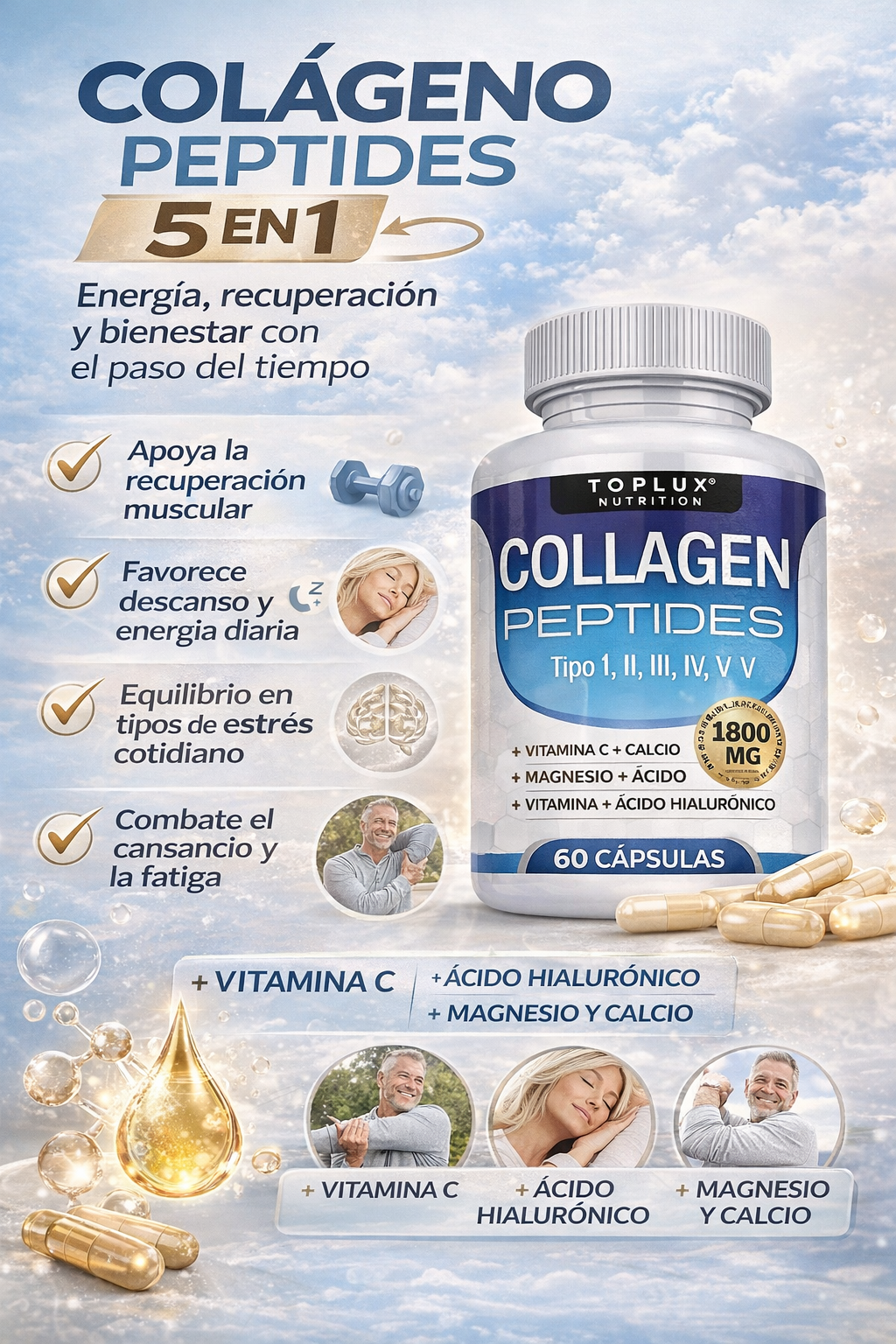 Colágeno Peptides 5 en 1 – Más movimiento, más bienestar.✅