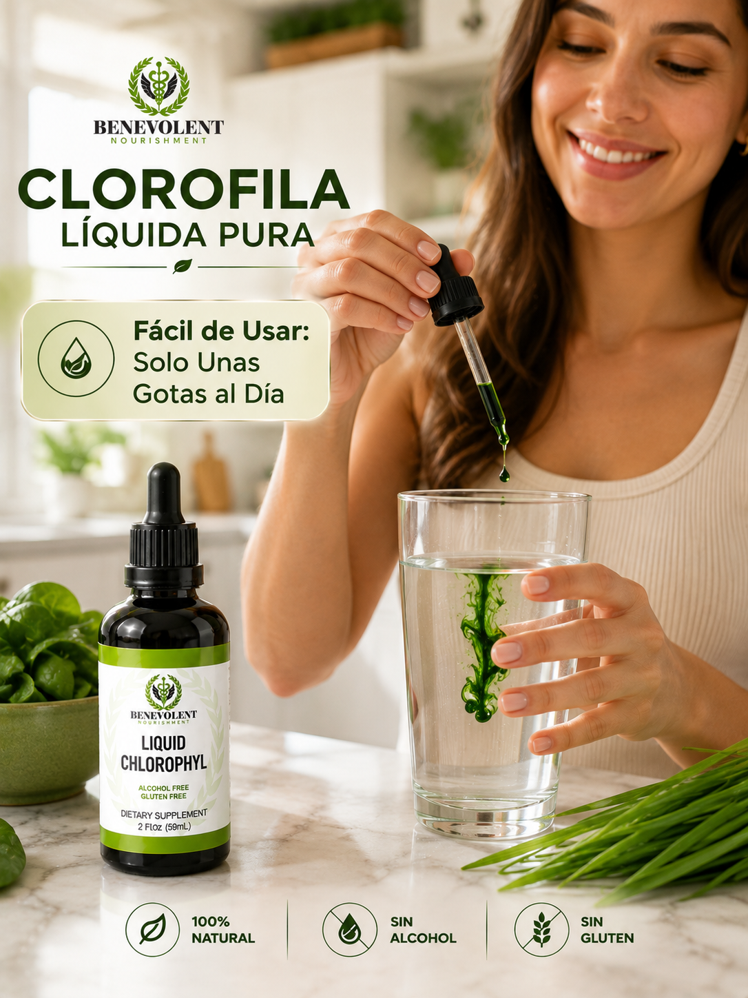 🌿CLOROFILA BENEVOLENT 60 ML– SIÉNTETE FRESCA, LIVIANA Y SEGURA– HOY 2X1!
