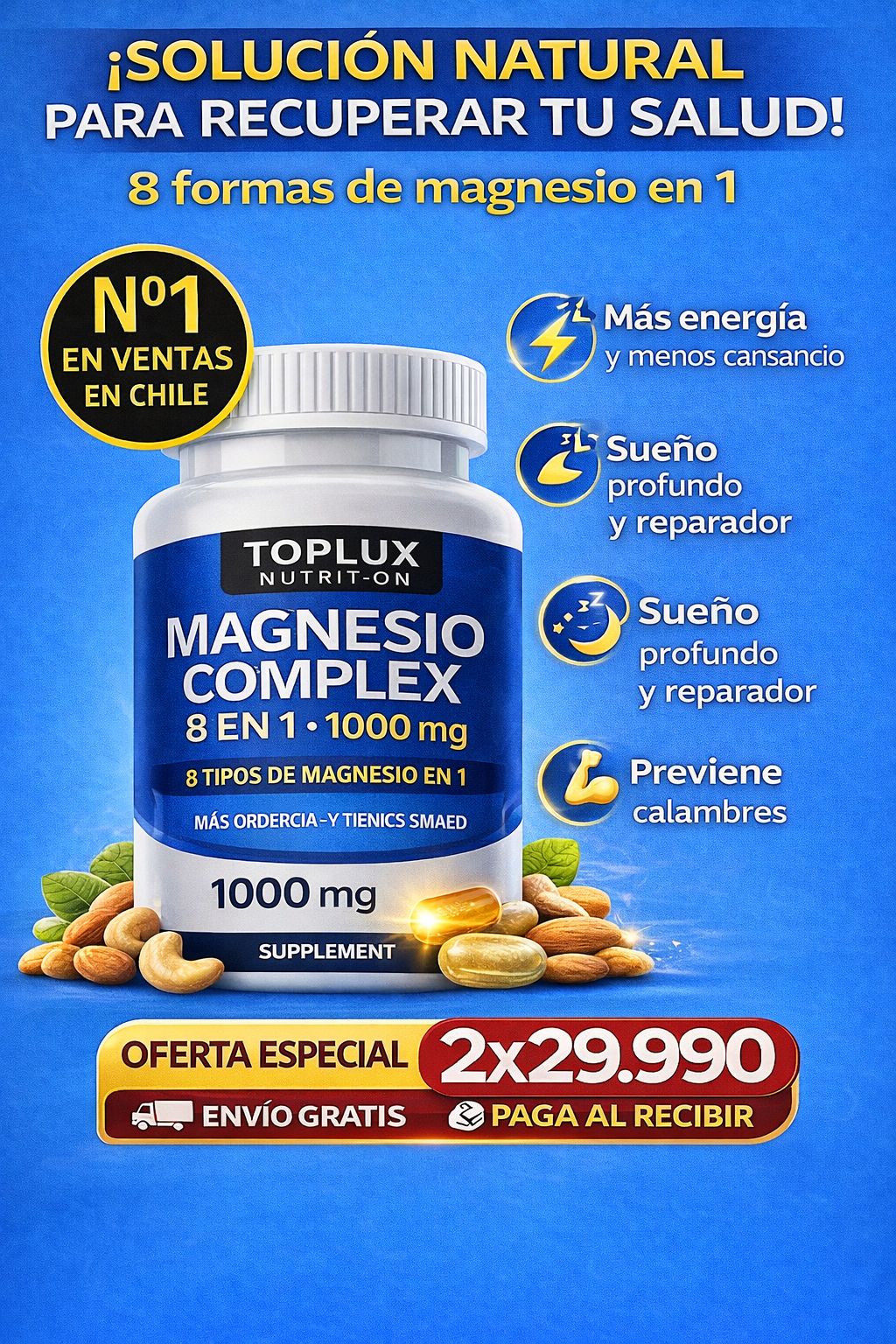 🔥2x1 Magnesio Complex 8 en 1 ORIGINAL 1000 mg ⭐ 120 Cápsulas en total